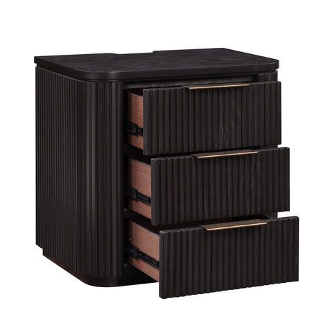 Henry Espresso Reeded 3-Drawer Nightstand with USB & Electric Outlets from Steve Silver - Luna Furniture