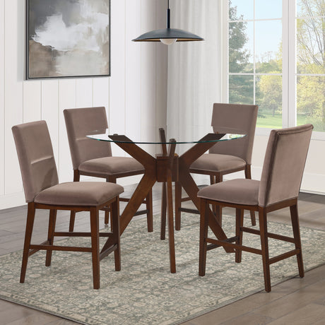 Zen 5-Piece Counter Set with Brown Velvet Counter Chairs from Steve Silver - Luna Furniture