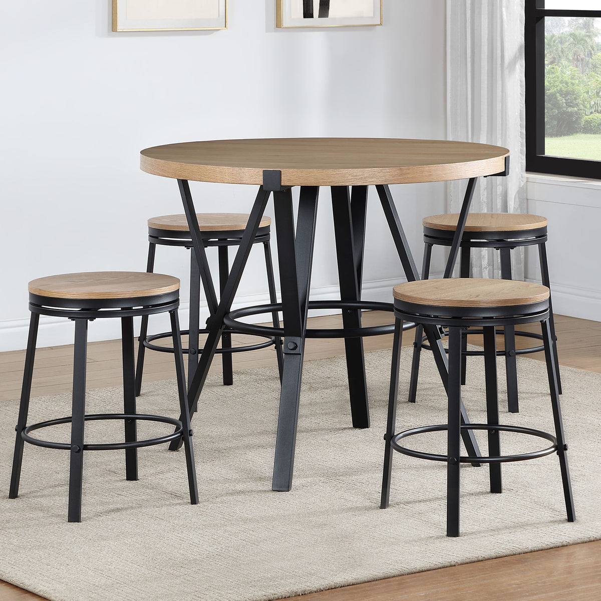 Magnolia 42-inch Round Counter Table, Black and Sand from Steve Silver - Luna Furniture