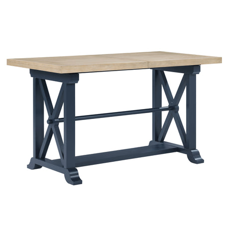 Darcy 64-82″Counter Table with 18-inch leaf, Midnight Blue and Natural Finish from Steve Silver - Luna Furniture