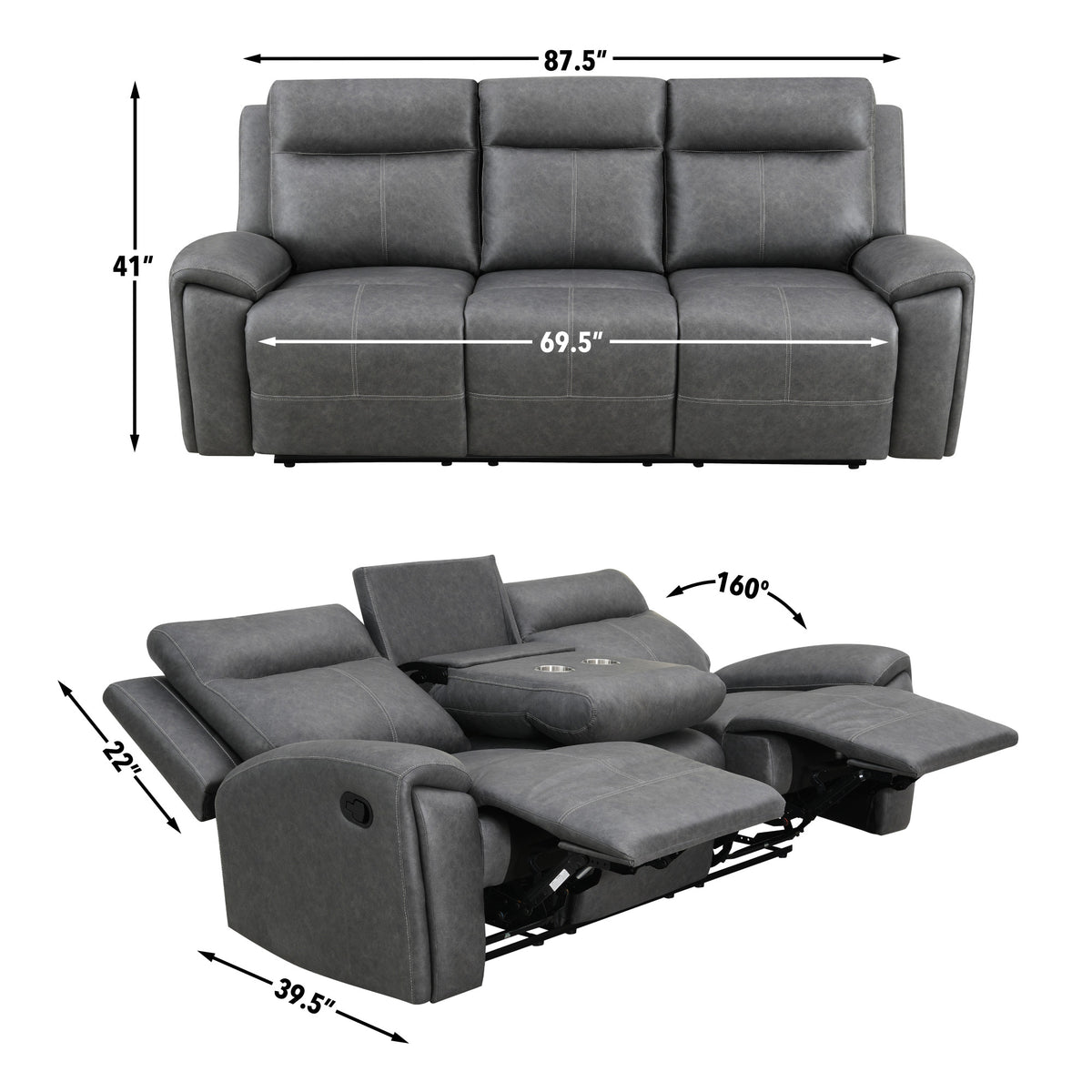 Gaston Gray Reclining Sofa with Drop-Down Console from Steve Silver - Luna Furniture