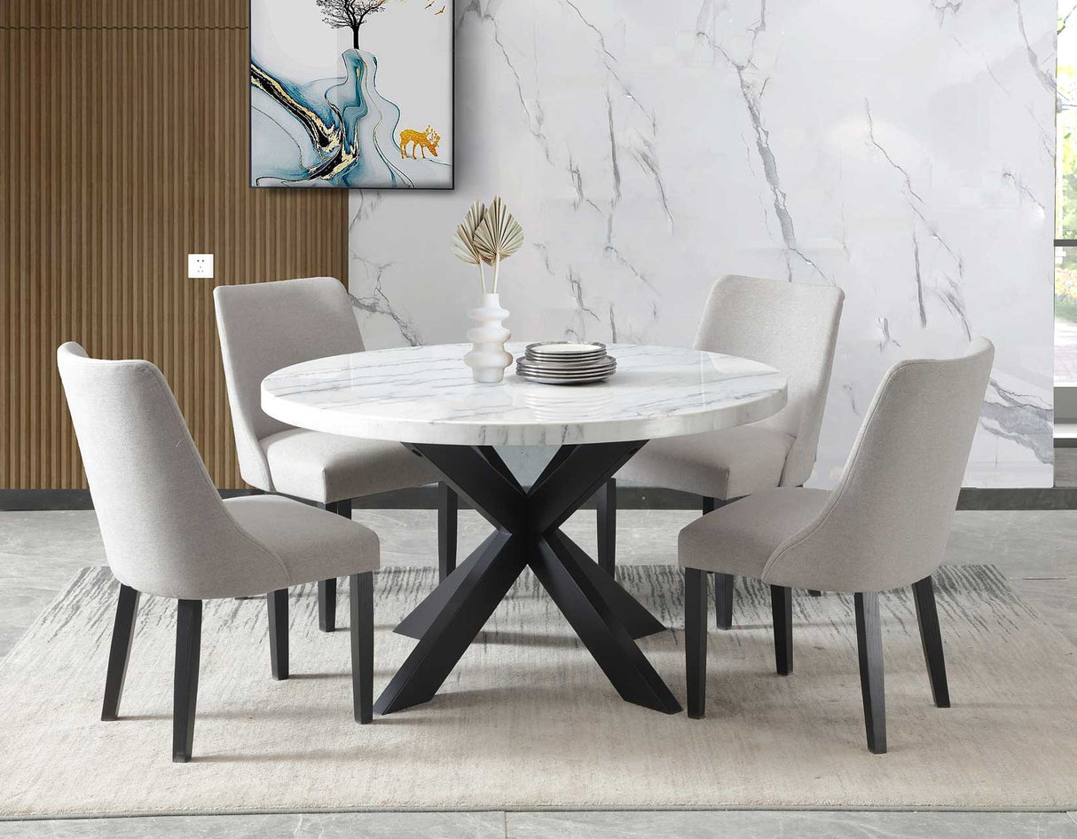 Xena Ebony/Light Gray Round Marble Top Dining Room Set from Steve Silver - Luna Furniture