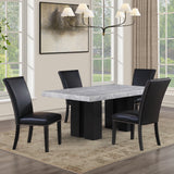 Artemis Black 5-Piece 70" Rectangle Gray Marble Table with 4 Black Vegan Leather Chairs from Steve Silver - Luna Furniture