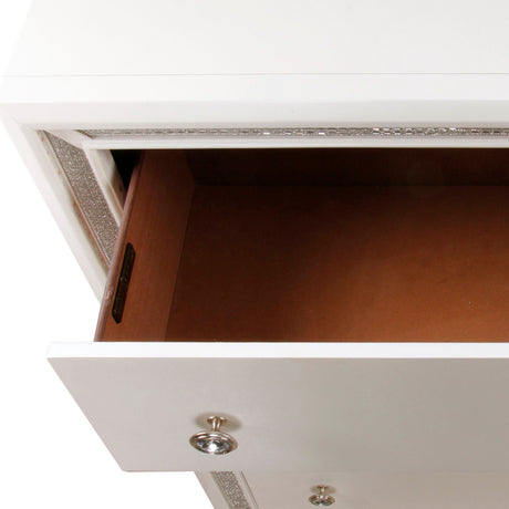 Cassie Illuminating 5-Drawer Chest, Shimmering Pearl Finish from Steve Silver - Luna Furniture