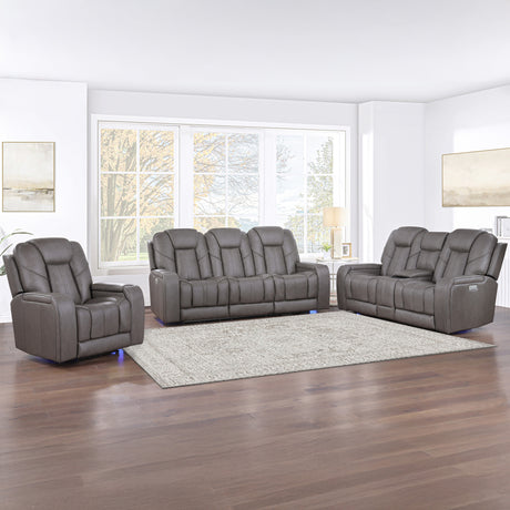 Daniel Triple Power Home Theater Leather Reclining Sofa with Drop-Down Control Console, Built-in Speakers & Vibration, Heat, and Massage from Steve Silver - Luna Furniture