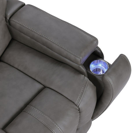 Daniel Triple Power Home Theater Leather Reclining Sofa with Drop-Down Control Console, Built-in Speakers & Vibration, Heat, and Massage from Steve Silver - Luna Furniture