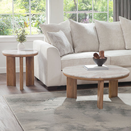 Sidney Brown Honey 22" Round Toronto Brown Marble Top End Table from Steve Silver - Luna Furniture