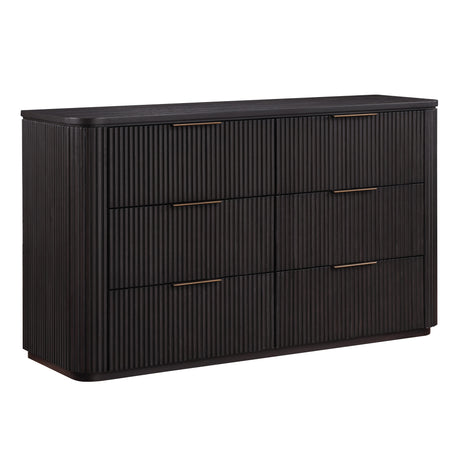 Henry Espresso 65" 6-Drawer Reeded Dresser and Mirror from Steve Silver - Luna Furniture