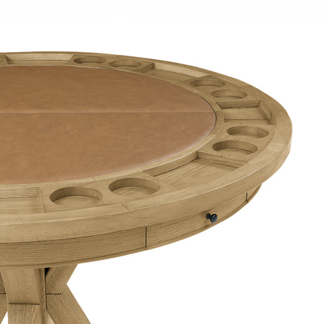 Rylie 48-inch Round Counter Dining Table with 4 Drawers and Folding Game Top, Natural Finish from Steve Silver - Luna Furniture