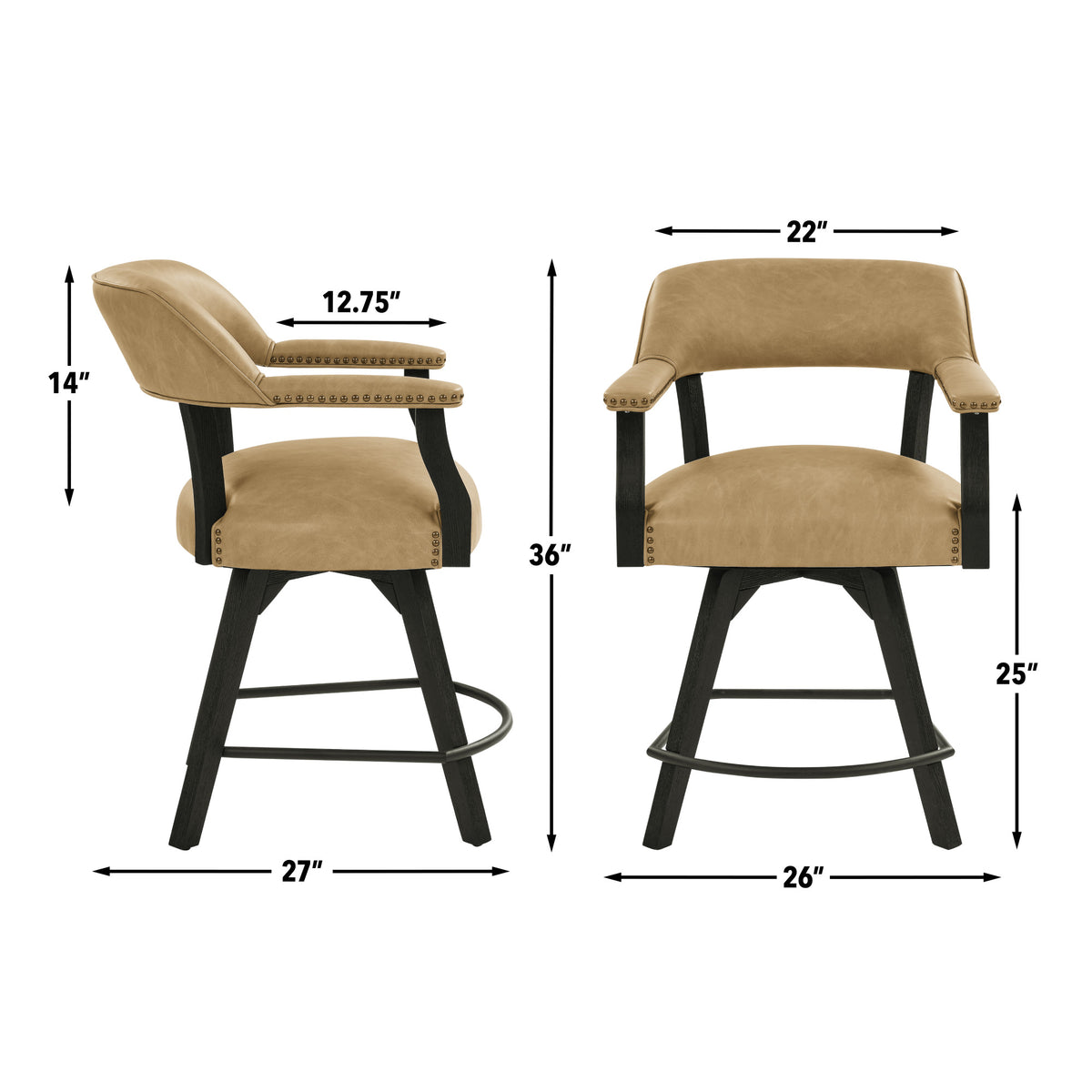 Rylie Black/Sand Vegan Leather 24" Counter Captains Chair from Steve Silver - Luna Furniture