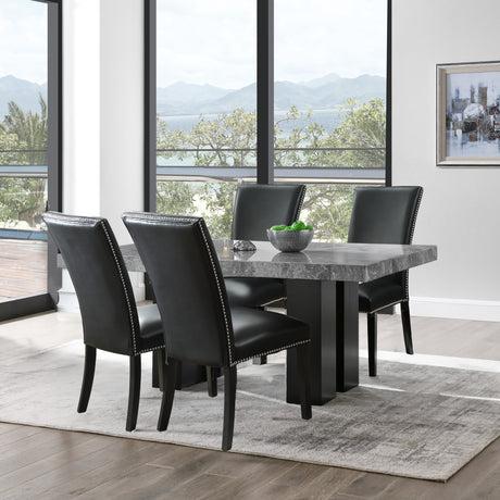 Camila Black 5-Piece Rectangle Gray Marble Top Dining Set from Steve Silver - Luna Furniture