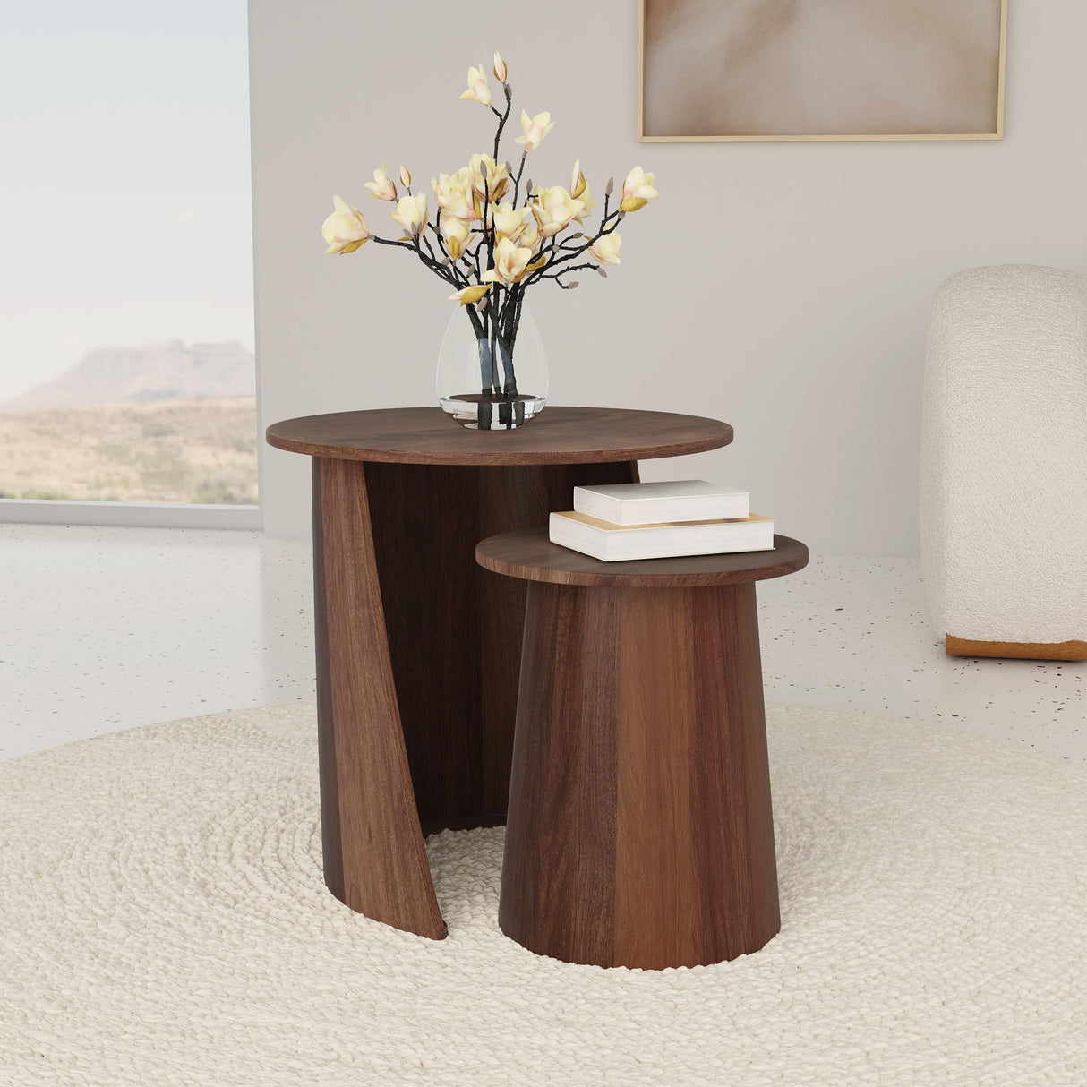 Yency Mango Brown 2-Piece Solid Wood Round Nesting Table from Coaster - Luna Furniture