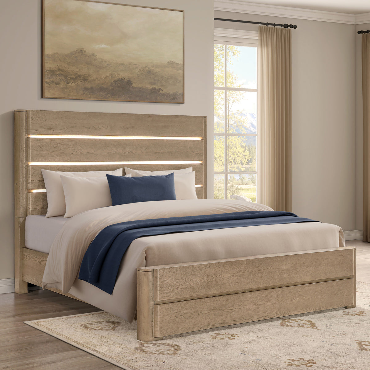 Theo Brown Queen Panel Bed with LED Strips from Steve Silver - Luna Furniture