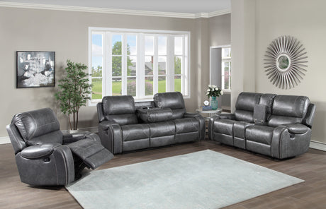Keily Gray Reclining Sofa with Drop-Down Table from Steve Silver - Luna Furniture