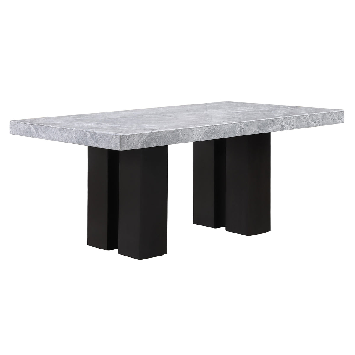 Artemis Gray Rectangle Marble Top 9-Piece Dining Set with White Vegan Leather Chairs