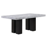 Artemis Gray Rectangle Marble Top 9-Piece Dining Set with White Vegan Leather Chairs