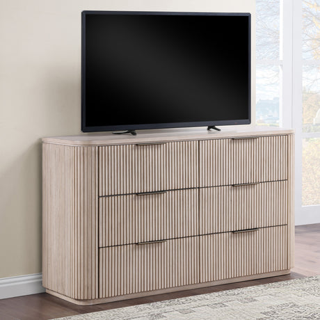 Henry Tan 65" 6-Drawer Reeded Dresser from Steve Silver - Luna Furniture