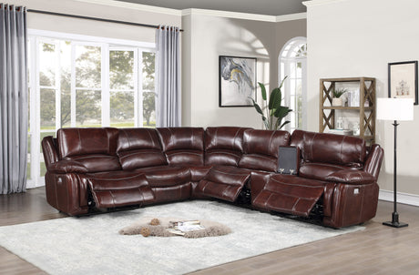 Denver Brown Dual-Power 6-Piece Leather Sectional from Steve Silver - Luna Furniture