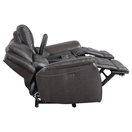 Alexandria Chocolate Top-Grain Leather Power Reclining Console Loveseat from Steve Silver - Luna Furniture