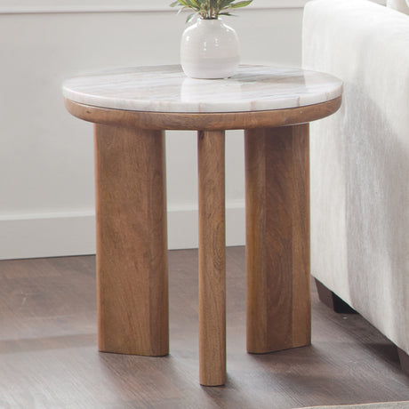 Sidney Brown Honey 22" Round Toronto Brown Marble Top End Table from Steve Silver - Luna Furniture