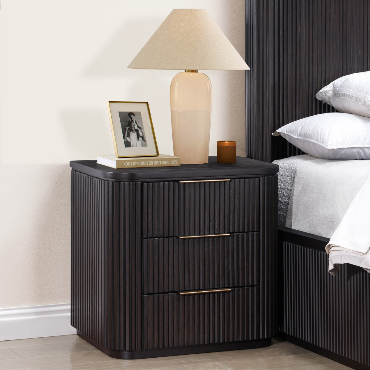Henry Reeded 3-Drawer Nightstand with USB & Electric Outlets, Espresso Finish from Steve Silver - Luna Furniture