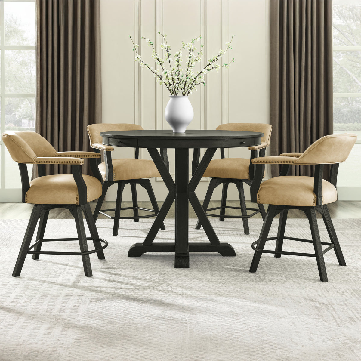 Rylie Black 48" Round Counter Dining Table with 4 Drawers from Steve Silver - Luna Furniture