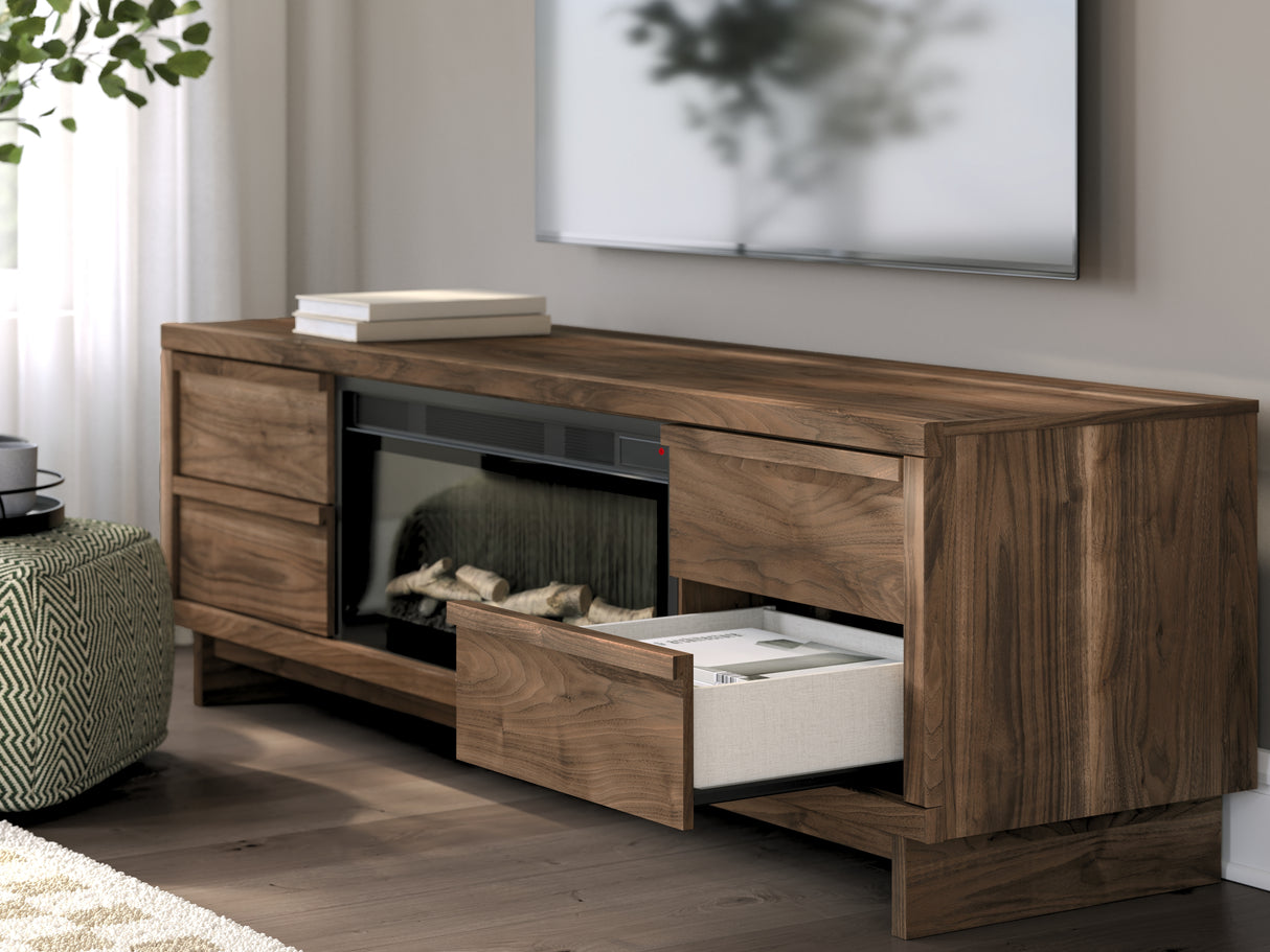 Zadilyn Brown 72" TV Stand with Electric Fireplace from Ashley Furniture - Luna Furniture