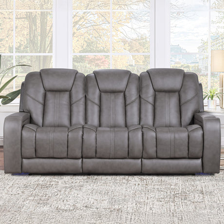Daniel Triple Power Home Theater Leather Reclining Sofa with Drop-Down Control Console, Built-in Speakers & Vibration, Heat, and Massage from Steve Silver - Luna Furniture