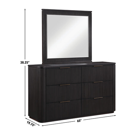 Henry Espresso 65" 6-Drawer Reeded Dresser and Mirror from Steve Silver - Luna Furniture