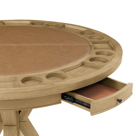 Rylie 48-inch Round Counter Dining Table with 4 Drawers and Folding Game Top, Natural Finish from Steve Silver - Luna Furniture