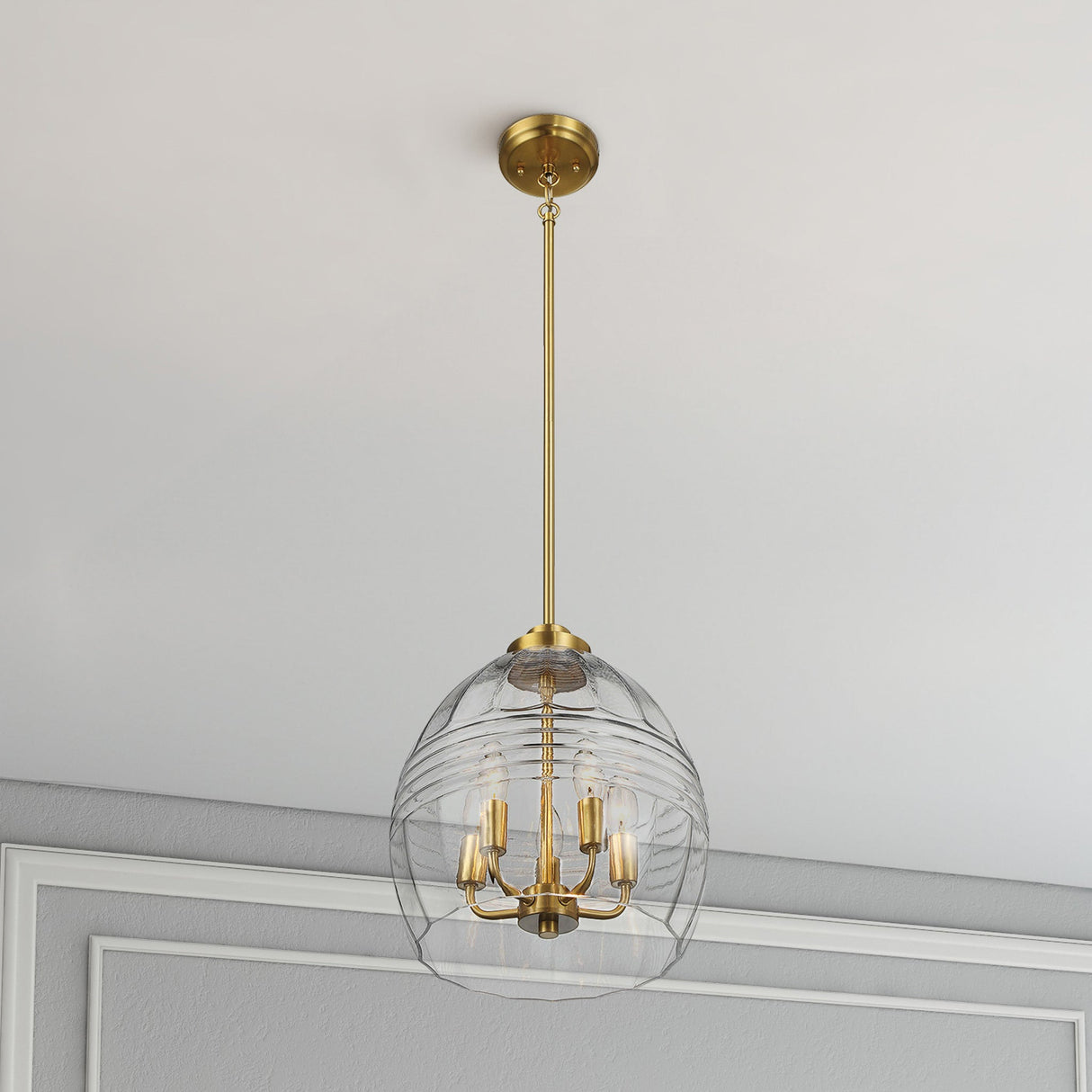 Zen Five Pendant Chain Hanging Light with Clear Glass - Satin Brass from Midinmod - Luna Furniture