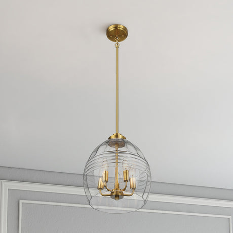 Zen Five Pendant Chain Hanging Light with Clear Glass - Satin Brass from Midinmod - Luna Furniture