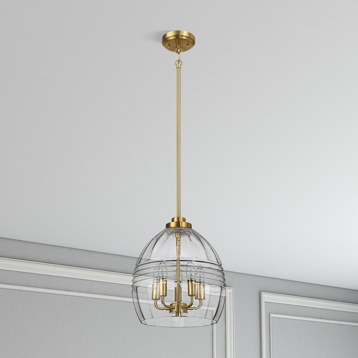 Zen Five Pendant Chain Hanging Light with Clear Glass - Satin Brass from Midinmod - Luna Furniture