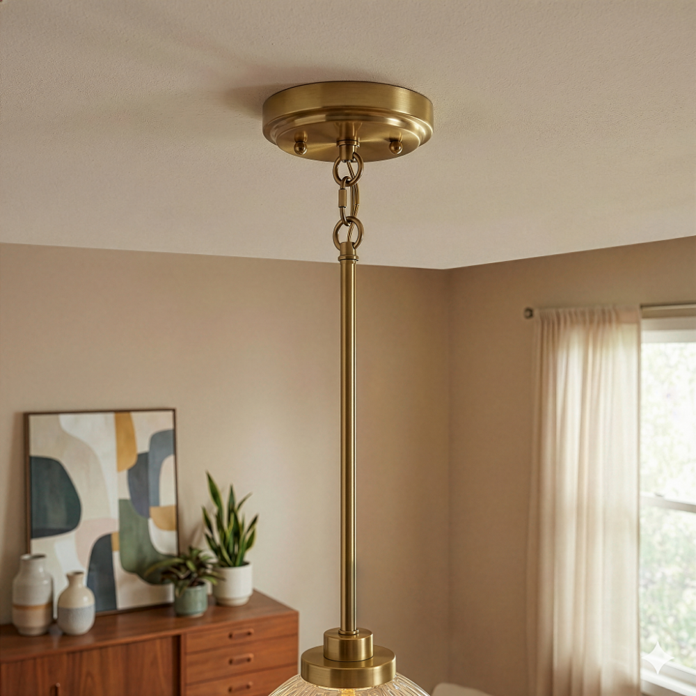 Zen Five Pendant Chain Hanging Light with Clear Glass - Satin Brass from Ashcroft Furniture - Luna Furniture
