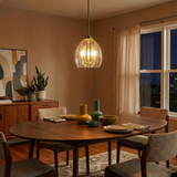 Zen Five Pendant Chain Hanging Light with Clear Glass - Satin Brass from Ashcroft Furniture - Luna Furniture