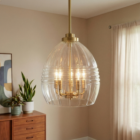 Zen Five Pendant Chain Hanging Light with Clear Glass - Satin Brass from Ashcroft Furniture - Luna Furniture