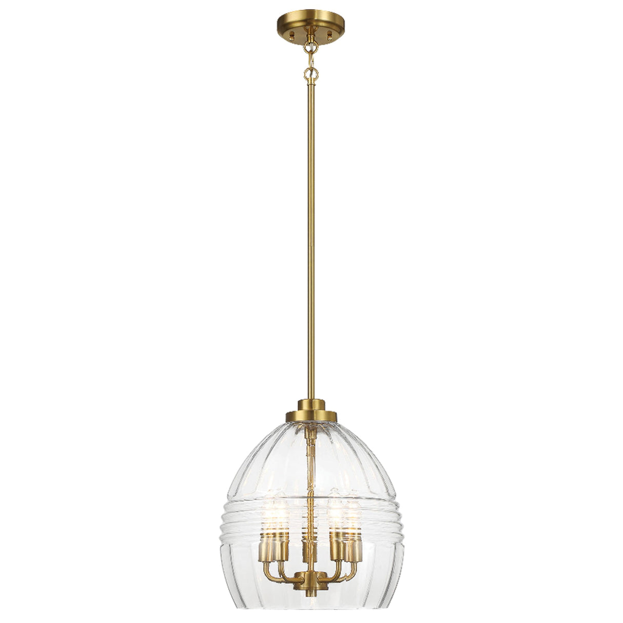 Zen Five Pendant Chain Hanging Light with Clear Glass - Satin Brass from Ashcroft Furniture - Luna Furniture
