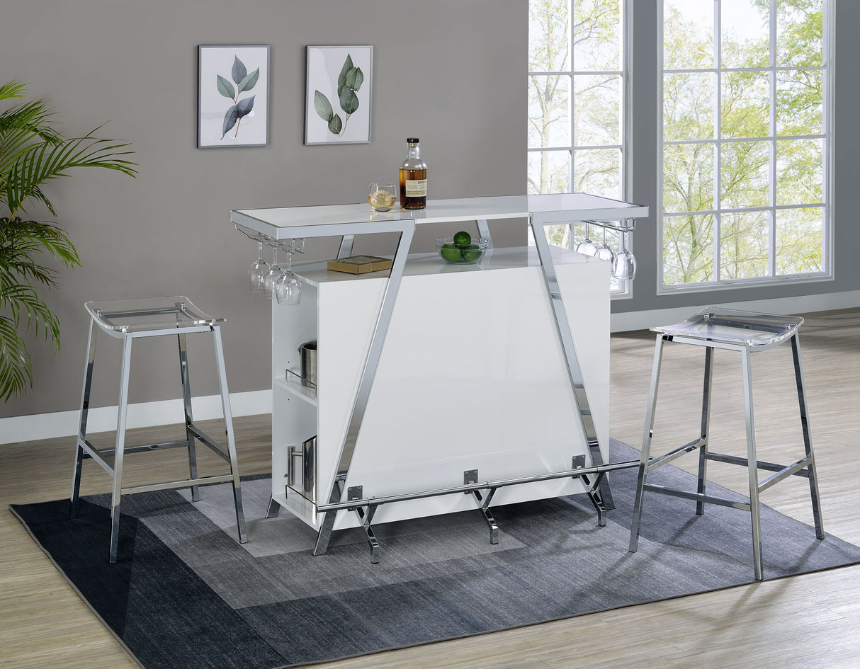 Zena White/Chrome 3-Piece Bar Set with LED lighting from Steve Silver - Luna Furniture