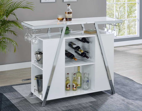 Zena White/Chrome Bar w/LED Lights from Steve Silver - Luna Furniture