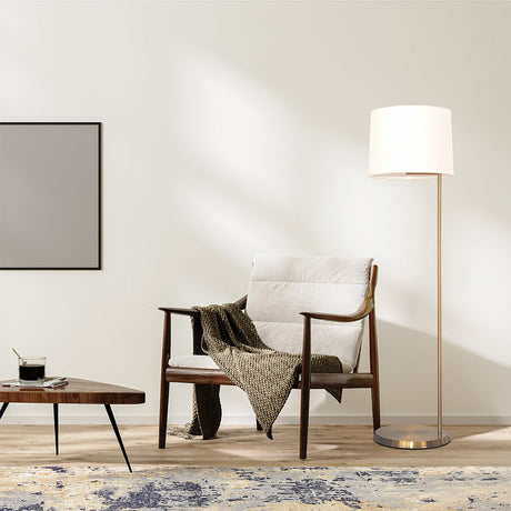 Zenith Offset Brass Base Floor Lamp with Drum-shaped Linen Shade from Midinmod - Luna Furniture