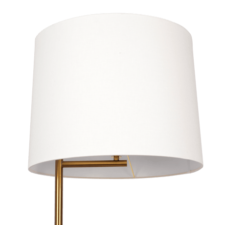 Zenith Offset Brass Base Floor Lamp with Drum-shaped Linen Shade from Midinmod - Luna Furniture