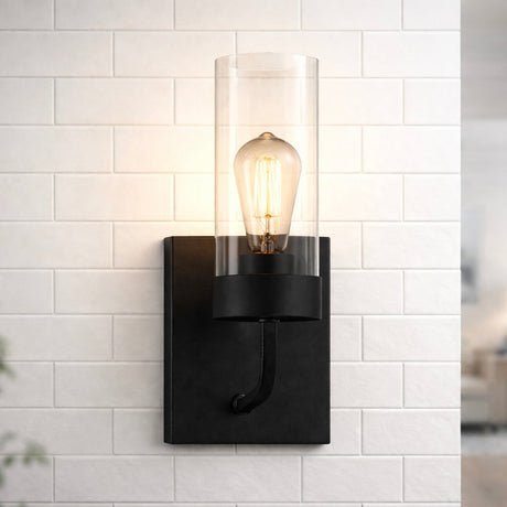 Zephyr Single Light Sconce With Clear Glass Metal Black Finish from Ashcroft Furniture - Luna Furniture