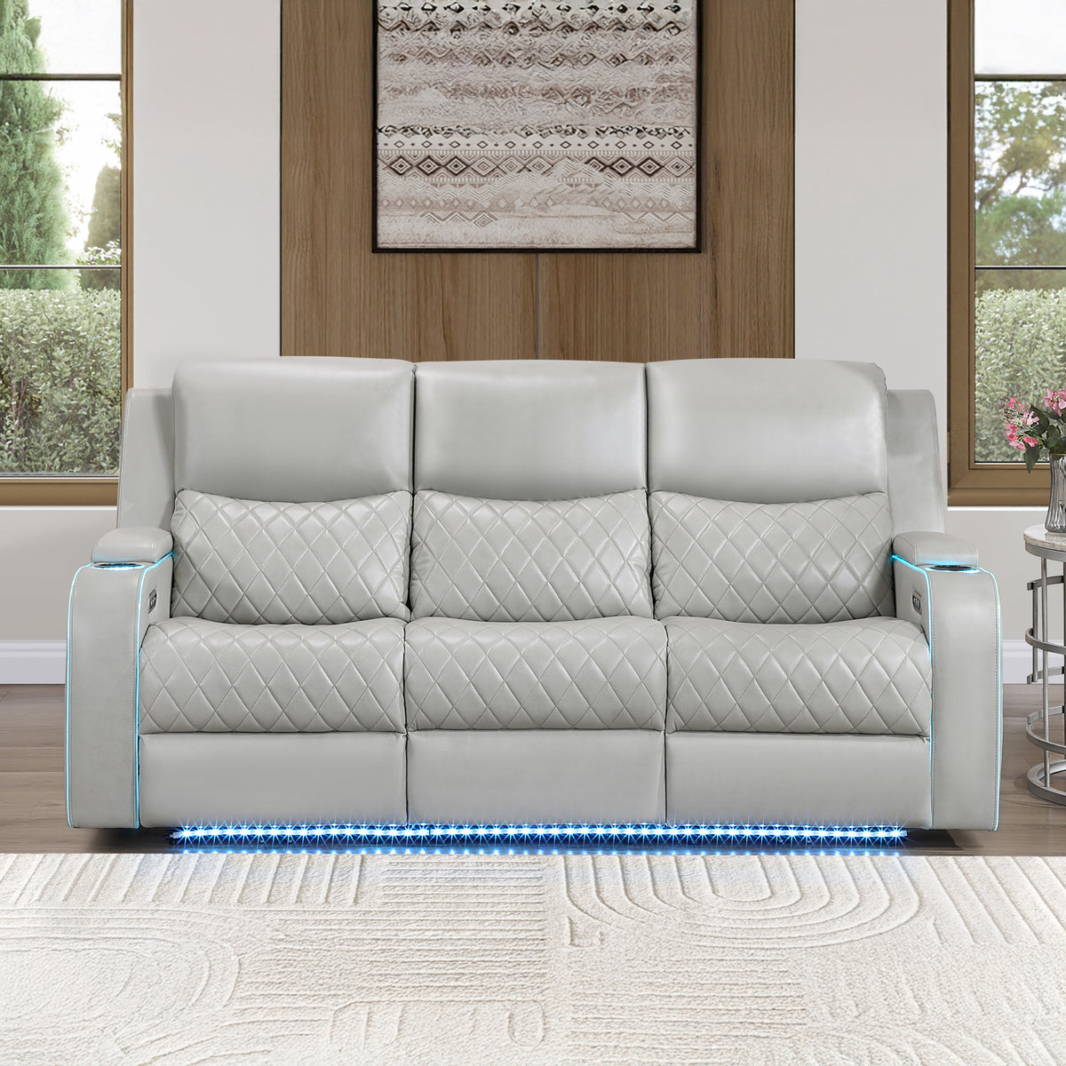 Luna Home Cinema Power Reclining Sofa, Ice Vegan Leather from Steve Silver - Luna Furniture