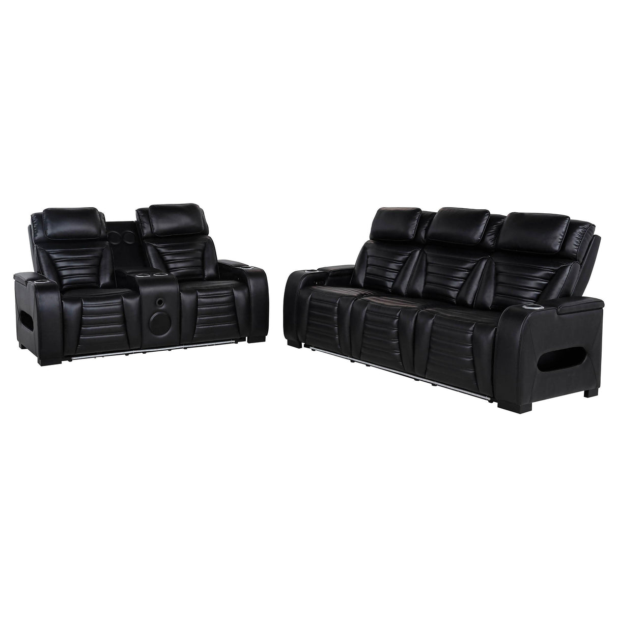 Zuma Black 2-Piece Faux Leather Dual Power LED Living Room Set from Coaster - Luna Furniture
