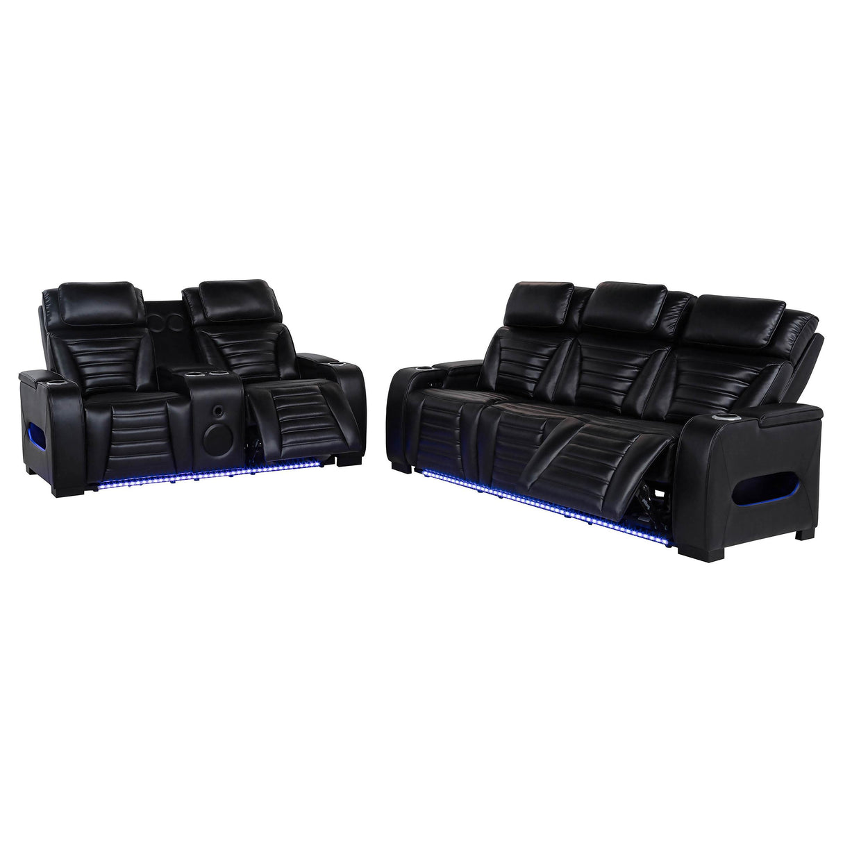 Zuma Black 2-Piece Faux Leather Dual Power LED Living Room Set from Coaster - Luna Furniture