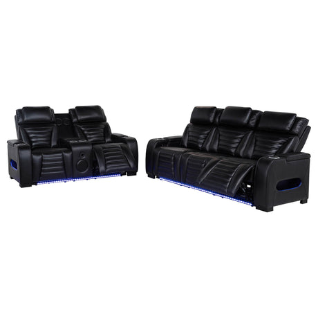 Zuma Black 2-Piece Faux Leather Dual Power LED Living Room Set from Coaster - Luna Furniture