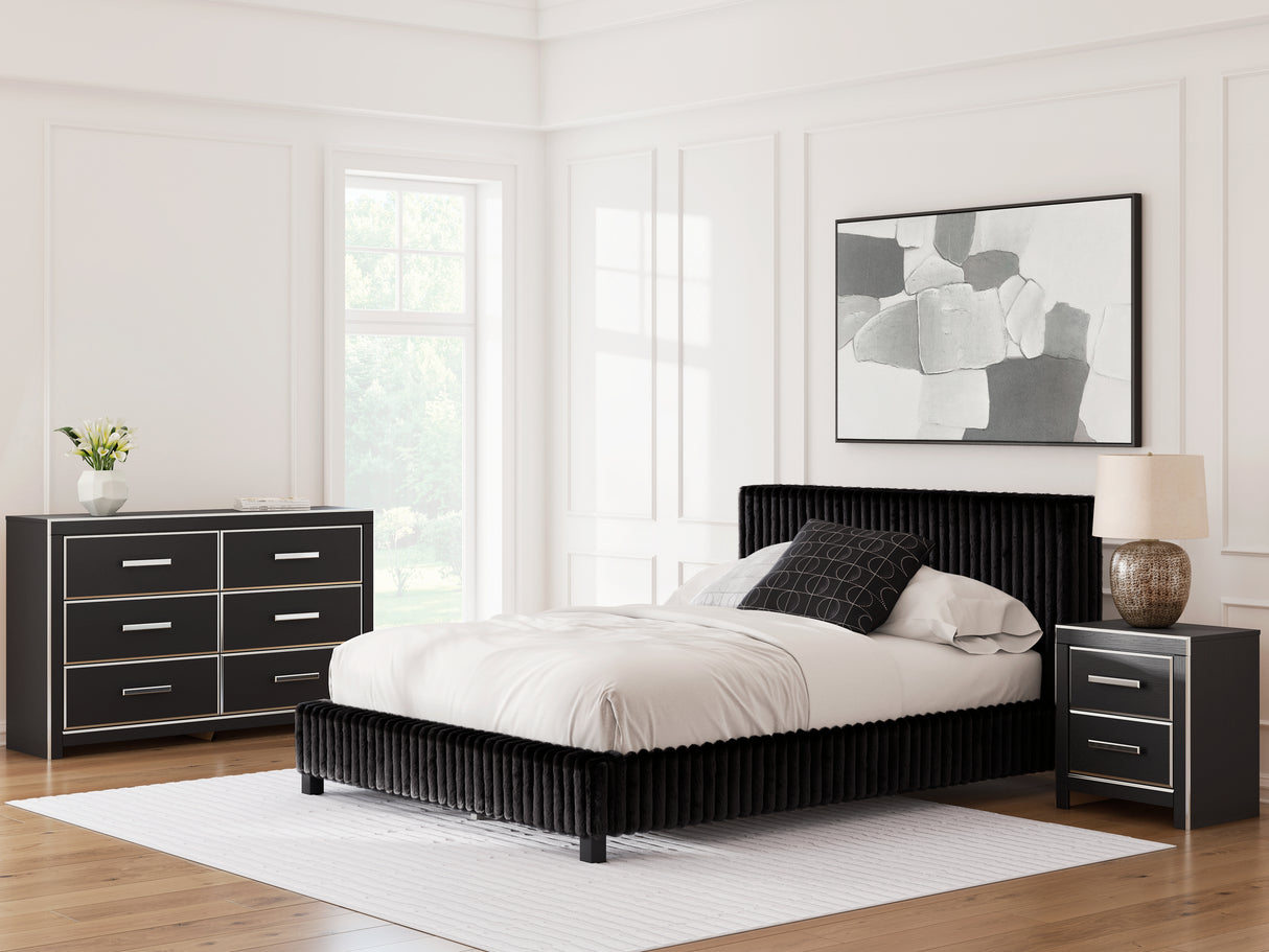 Zuraleus Black Queen Upholstered Bed, Dresser and Nightstand from Ashley - Luna Furniture