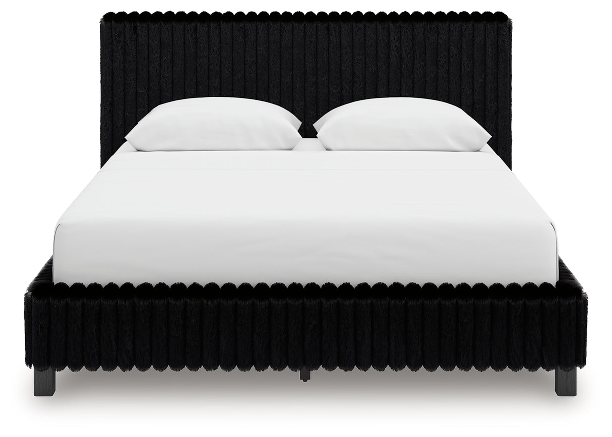 Zuraleus Black Queen Upholstered Bed, Dresser and Nightstand from Ashley - Luna Furniture