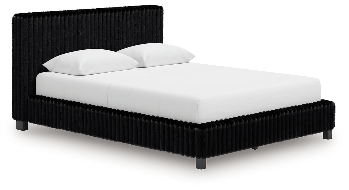 Zuraleus Black Queen Upholstered Bed, Dresser and Nightstand from Ashley - Luna Furniture