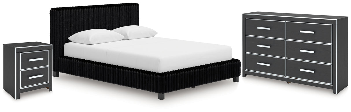 Zuraleus Black Queen Upholstered Bed, Dresser and Nightstand from Ashley - Luna Furniture